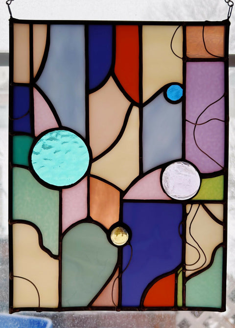 Abstract and Geometric Shape Stained Glass Art Panel
