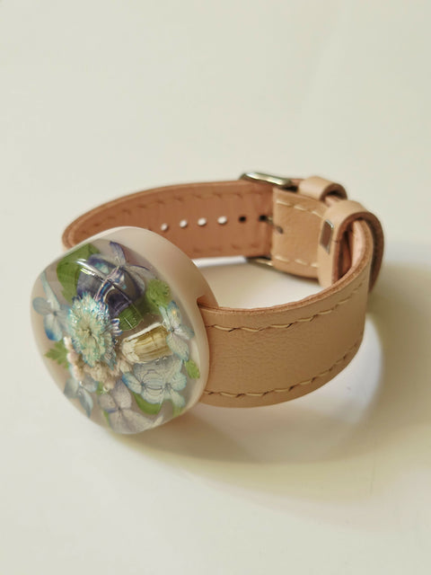 Handmade Resin Bracelet with Real Flowers | Adjustable Leather Strap | Floral Jewellery