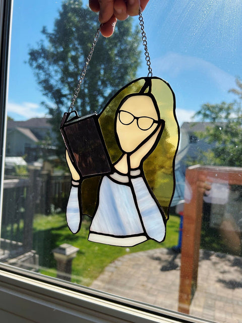 Stained Glass Book Reader Window Art: Book Lover