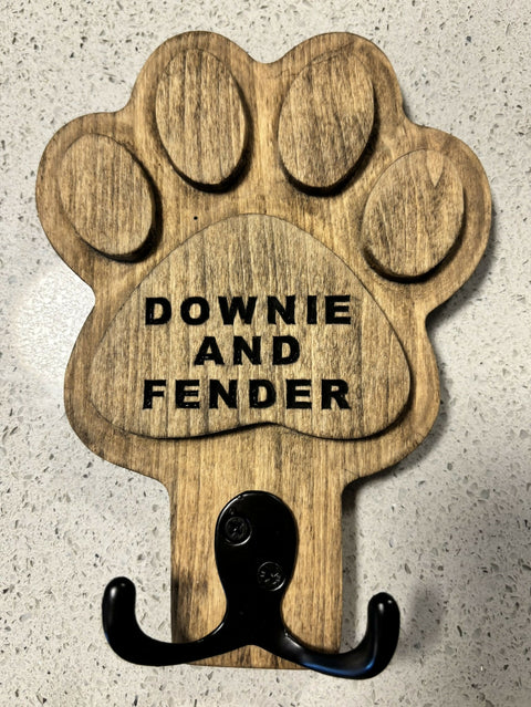 Dog Paw Leash Hanger Solid Wood