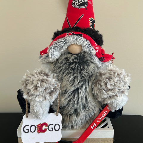 Handmade Calgary Flames Gnome | Hockey Fan Gift | Christmas Décor | Calgary Small Business | Unique Hockey Home Décor