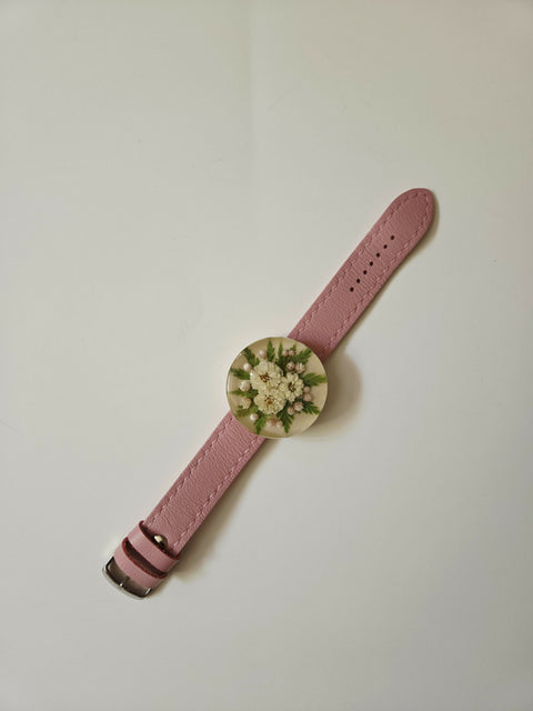 Handmade Resin Bracelet with Real Flowers | Adjustable Leather Strap | Floral Jewellery
