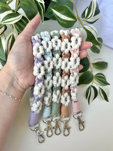 Macrame Flower Wristlet Keychain