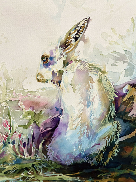 White Rabbit - acrylic ink on watercolour paper