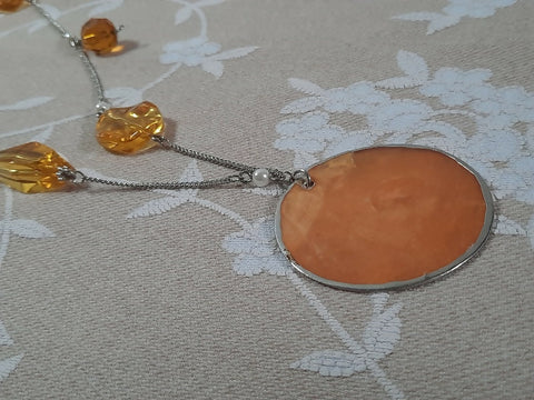 Warm Amber Tone Necklace on Silver Chain