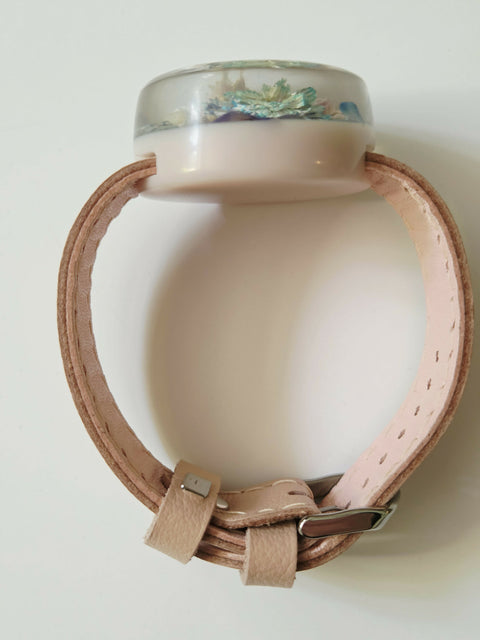 Handmade Resin Bracelet with Real Flowers | Adjustable Leather Strap | Floral Jewellery