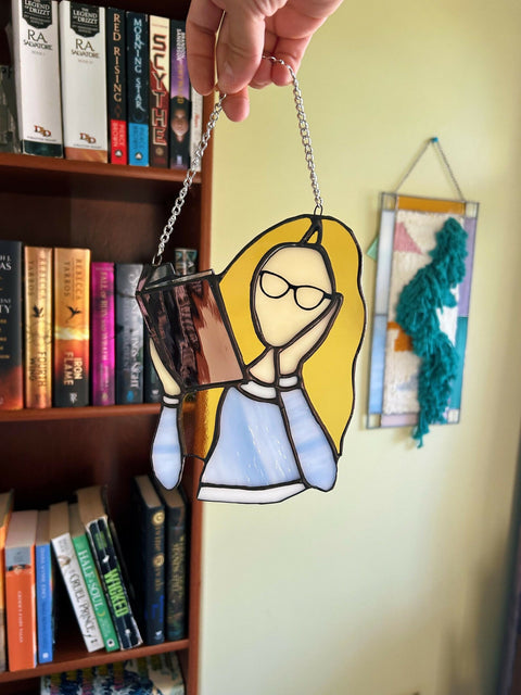 Stained Glass Book Reader Window Art: Book Lover