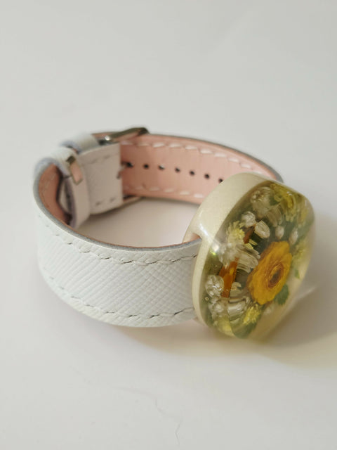 Handmade Resin Bracelet with Real Flowers | Adjustable Leather Strap | Floral Jewellery