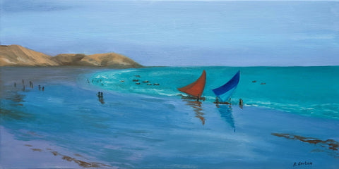 Red sail, oil painting