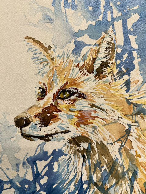 Winter Fox - acrylic ink on watercolour paper