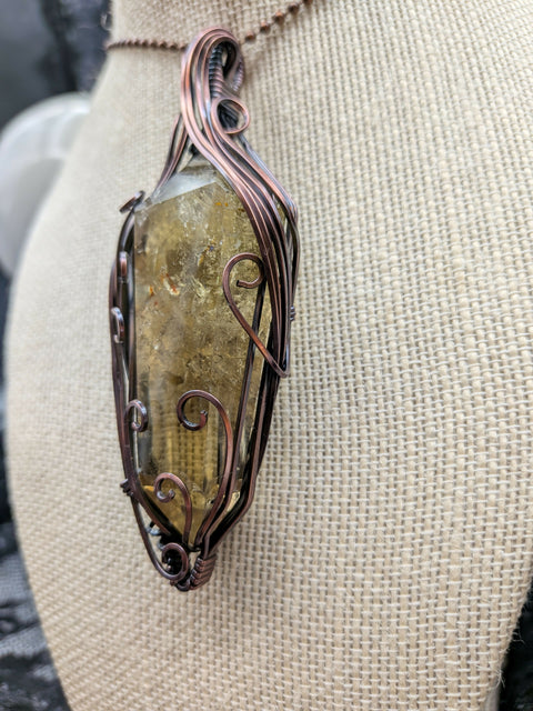 Raw Natural Double Terminated Citrine Point Solid Copper Wire Wrap Pendant Necklace Jewelry Boho