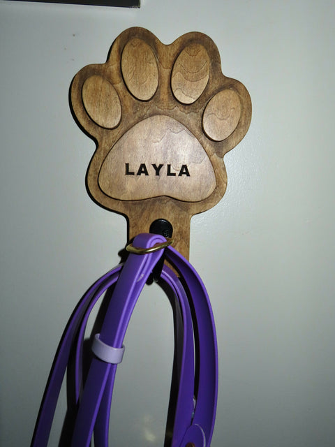 Dog Paw Leash Hanger Solid Wood