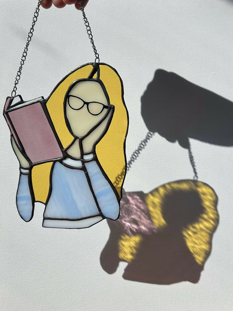 Stained Glass Book Reader Window Art: Book Lover