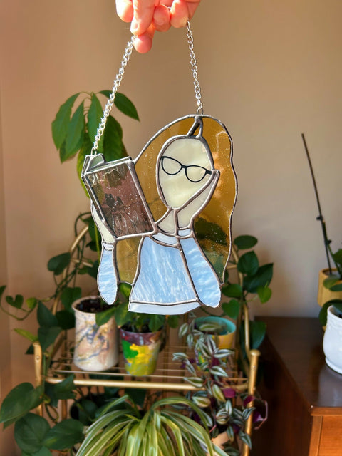 Stained Glass Book Reader Window Art: Book Lover