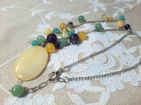 Natural gemstone necklace with yellow jade pendant