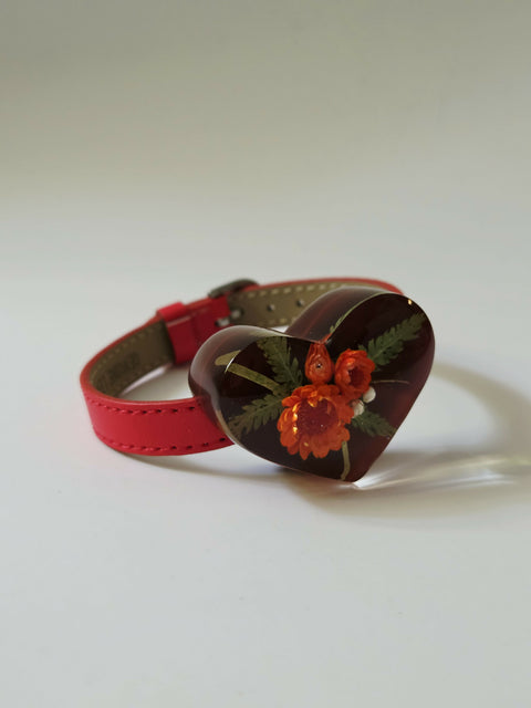 Handmade Resin Bracelet with Real Flowers | Adjustable Leather Strap | Floral Jewellery