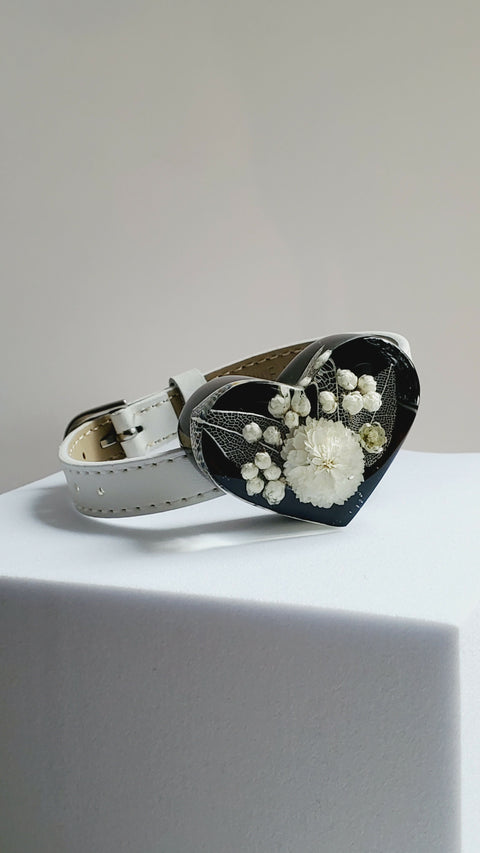 Handmade Resin Bracelet with Real Flowers | Adjustable Leather Strap | Floral Jewellery