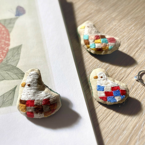 Little Ducks in Checked Pant Embroidery Brooches