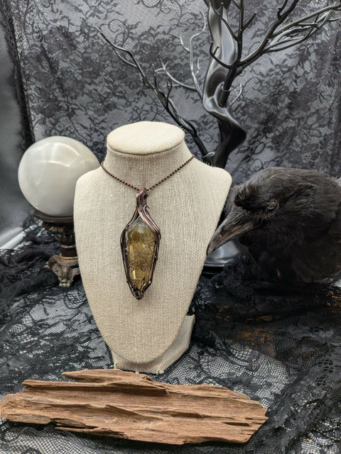 Raw Natural Double Terminated Citrine Point Solid Copper Wire Wrap Pendant Necklace Jewelry Boho