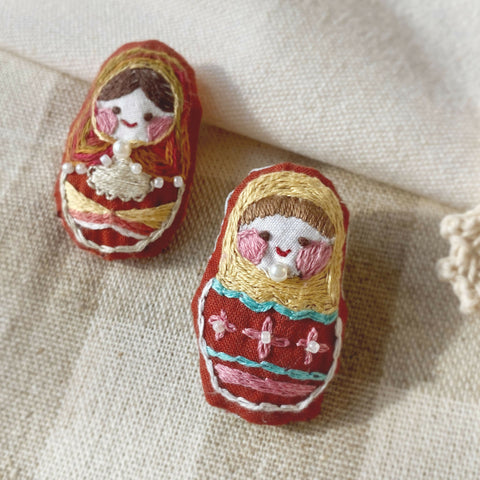 Embroidery Russian Doll Brooches