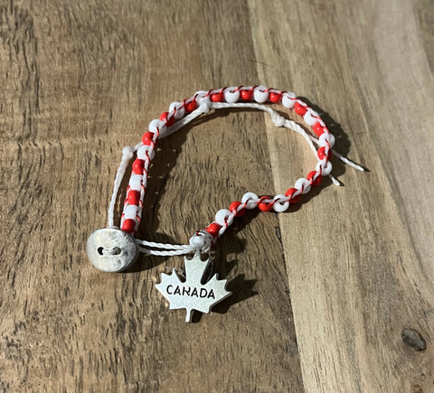 "O Canada" Single Wrap Bracelet with Maple Leaf Charm