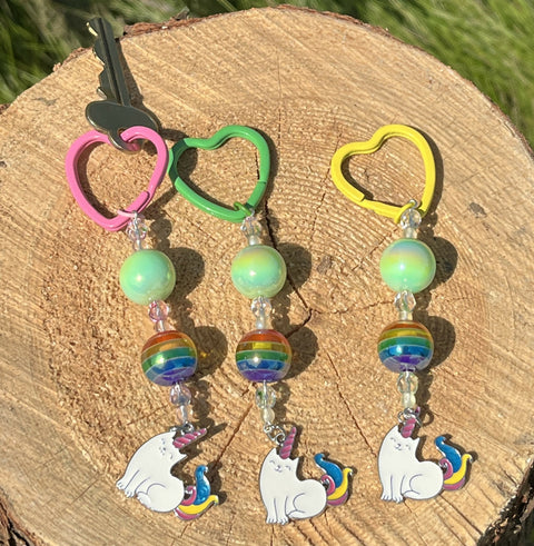 "Rainbow Kitty" Heart Keychains