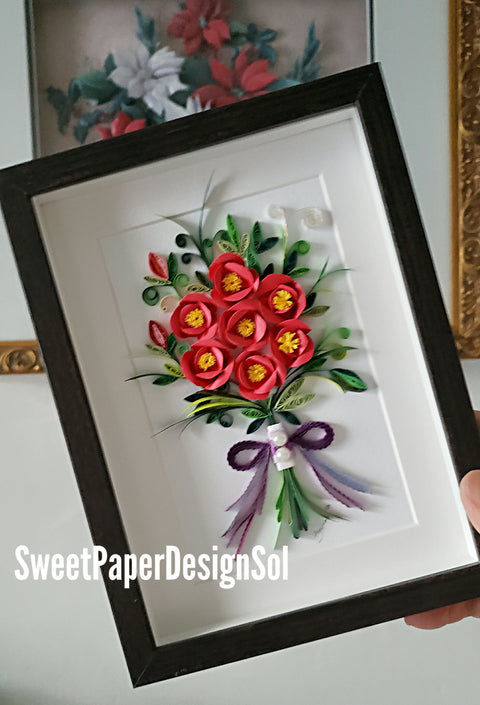 Paper Quilling Art/Camellia flower bouquet/Original Art by Hyunah Yi/Wedding/birthday/Anniversary gift/Botanical art