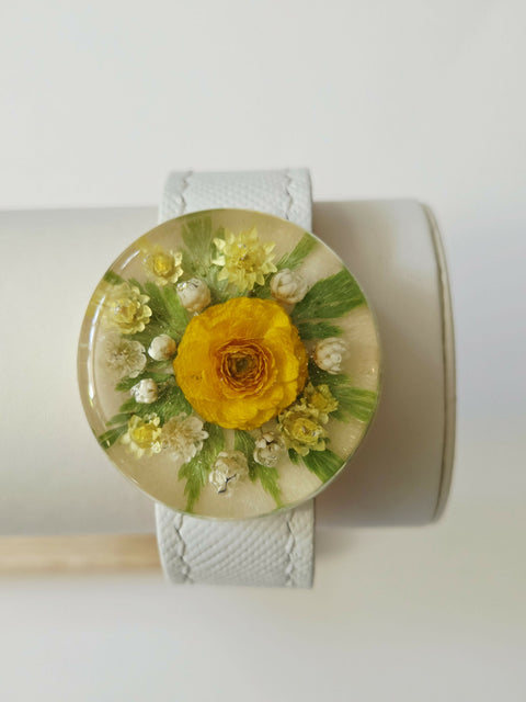 Handmade Resin Bracelet with Real Flowers | Adjustable Leather Strap | Floral Jewellery