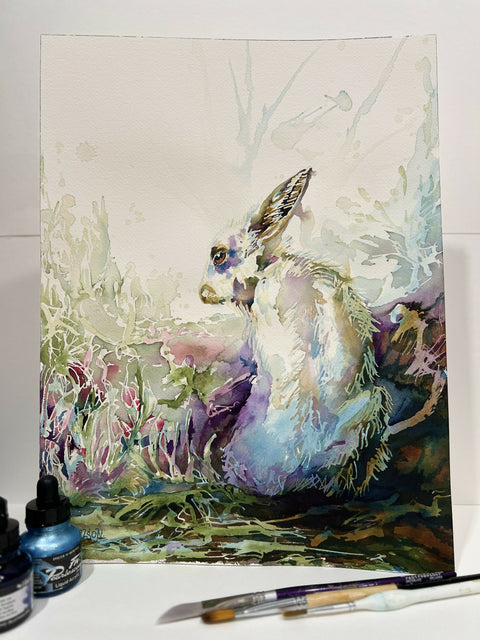 White Rabbit - acrylic ink on watercolour paper