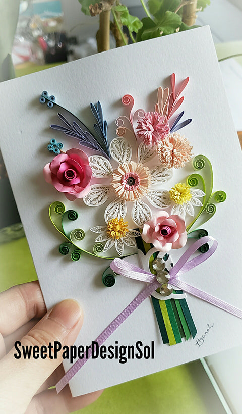Paper floral wall art/ Quilling Art/Daisy & Rose Flower Bouquet Original Art by Hyunah Yi