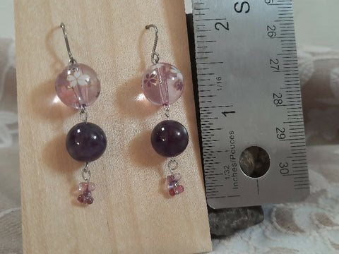 Cherry Blossom Sakura Purple Earring Titanium Hooks