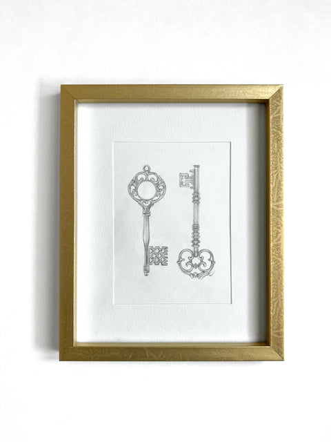 Antique Keys | Framed Original Drawing | 11 x 9
