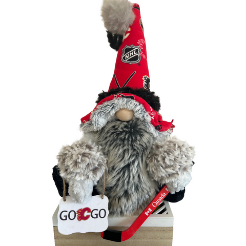 Handmade Calgary Flames Gnome | Hockey Fan Gift | Christmas Décor | Calgary Small Business | Unique Hockey Home Décor