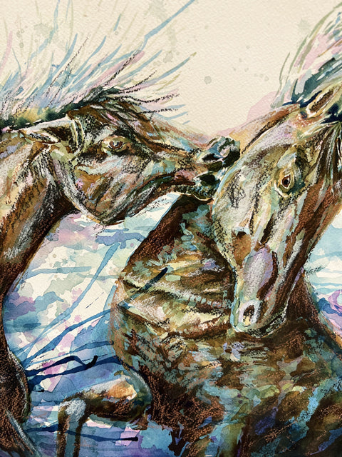 Alberta Wildie Fight - Mixed media on watercolour paper