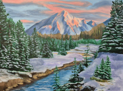 Winter in the Mountains Oil Painting