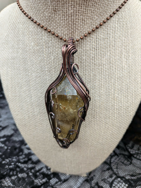 Raw Natural Double Terminated Citrine Point Solid Copper Wire Wrap Pendant Necklace Jewelry Boho