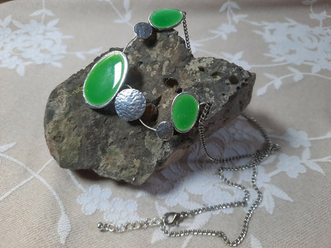Vivid green pendant necklace on silver chain