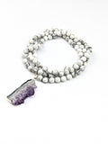 Pure Calm Tasbih | Howlite Gemstone Beads with Silver Plated Amethyst Geode Pendant | Free Shipping
