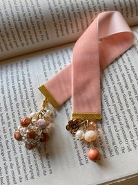 Light Pink Ribbon Bookmark with Vintage Crystal Stone Charm