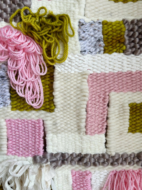 Woven Wall Hanging - Chartreuse Pink and White
