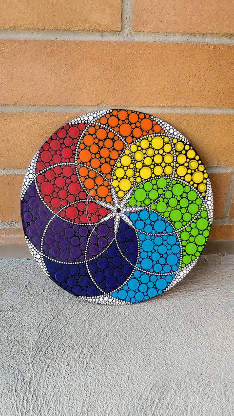 Seven-Section Mandala Design: Acrylic Dot Art Painted Record