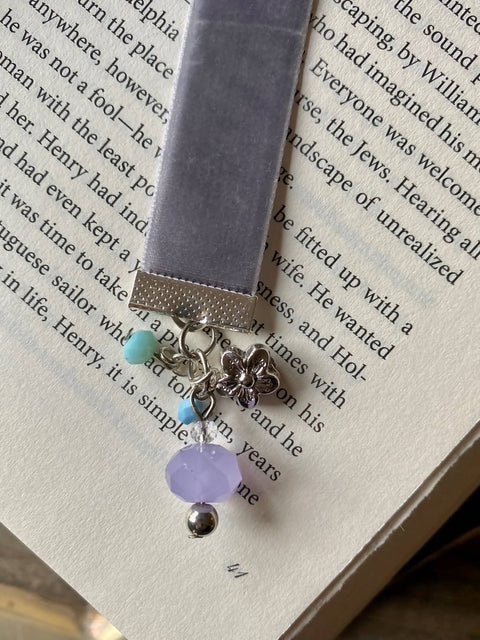Grey Ribbon Bookmark with Blue Butterfly Charm