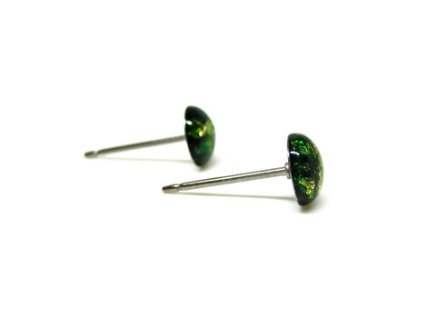 Dark Forest Green Gold Flake Titanium Stud Earrings