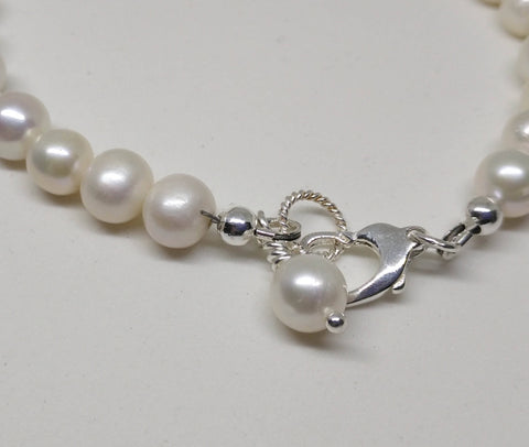 freshwater Pearl bracelet, sterling silver bracelet, sterling silver heart clasp,