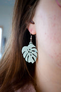 Monstera Albo Leaf Earrings