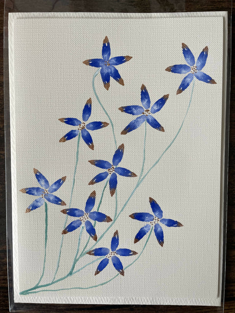 Little Gold / Blue / White Flowers - Hand Painted Greeting Card