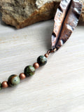 African Turquoise Necklace With Copper Leaf
