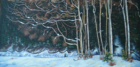 Kananaskis Forest 20x40 Oil on stretch canvas.