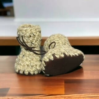 Crochet Baby Bootie with Brown Cork Sole