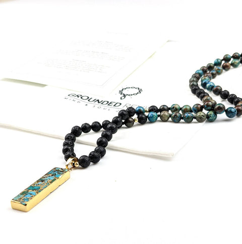 Serenity Tasbih | Turquoise & Lava Gemstone Beads with Gold Plated Turquoise Pendant | Free Shipping